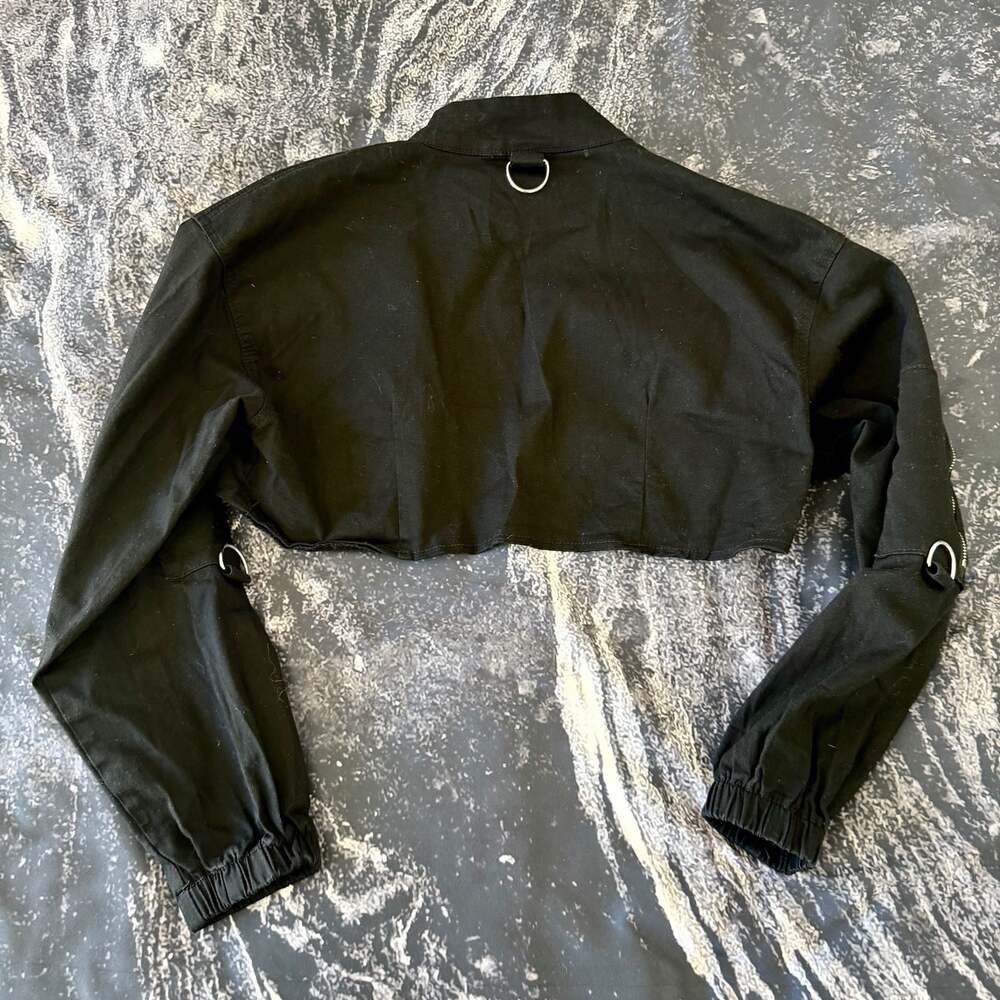 American Bazi RJK-2737 Long Sleeve Cropped Utility Jacket with O-Ring Zipper - Picture 5 of 6